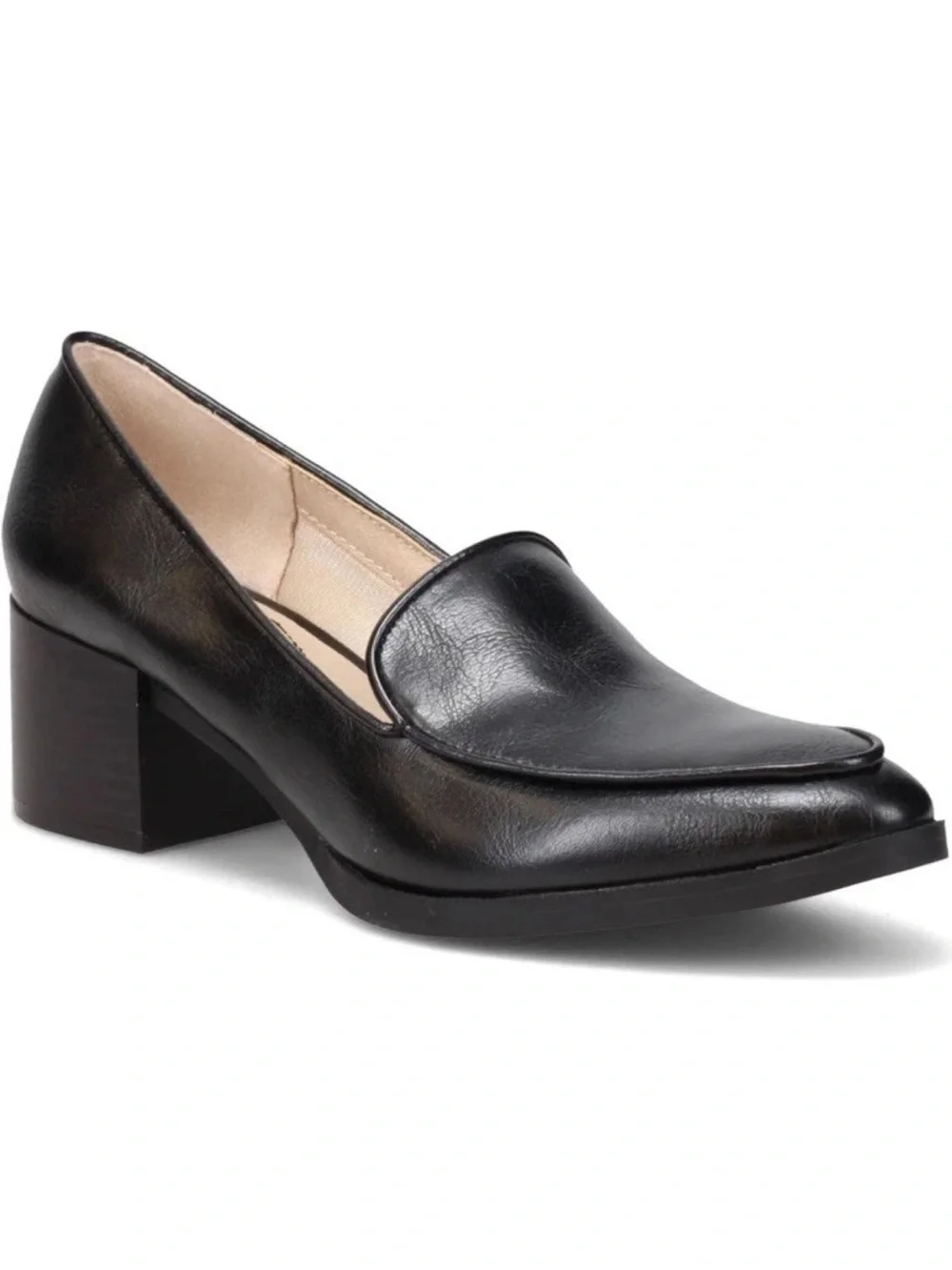 Lifestride Women's Black Leather Block Heel Loafer size 7 wide new